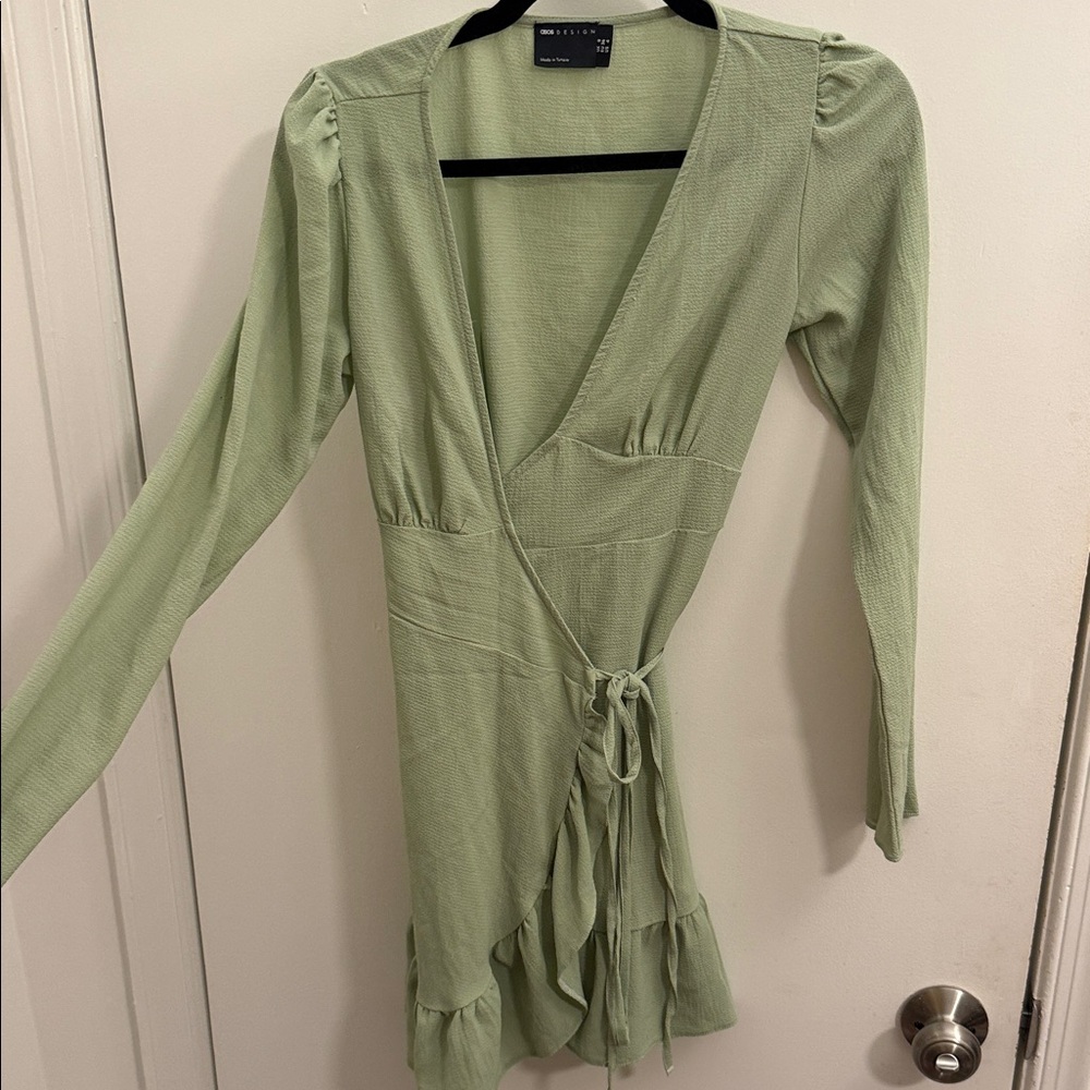 ASOS Light Green Long Sleeve Wrap Dress - Size 4